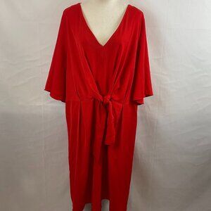 City Chic Dress XL 22W Cherry Red Tie Detail Wide Short Sleeve